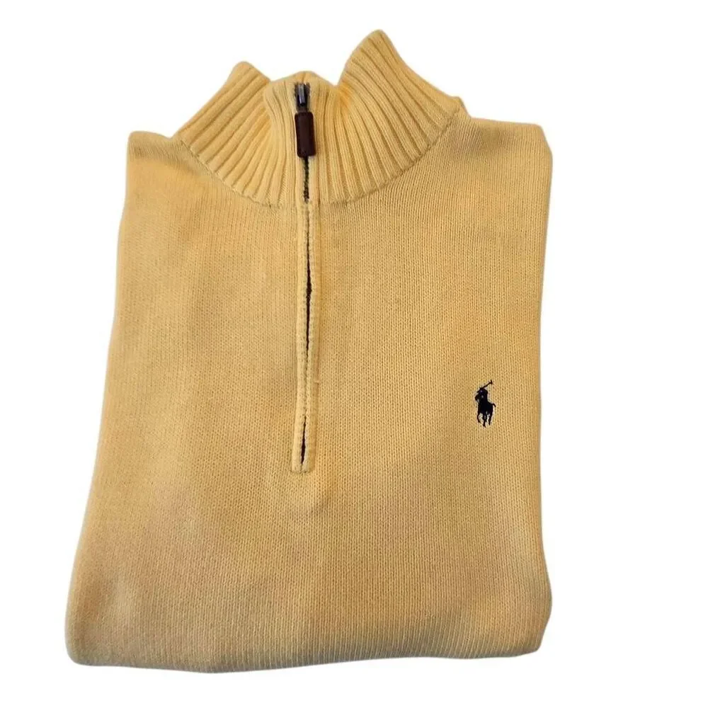Polo Ralph Lauren Mens Quarter Zip Cotton Mock Neck Sweater Yellow Size Large